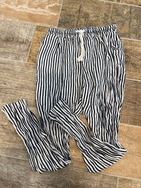 Puro Lino Mens Striped Linen Pants Navy & White Large L made in Italy